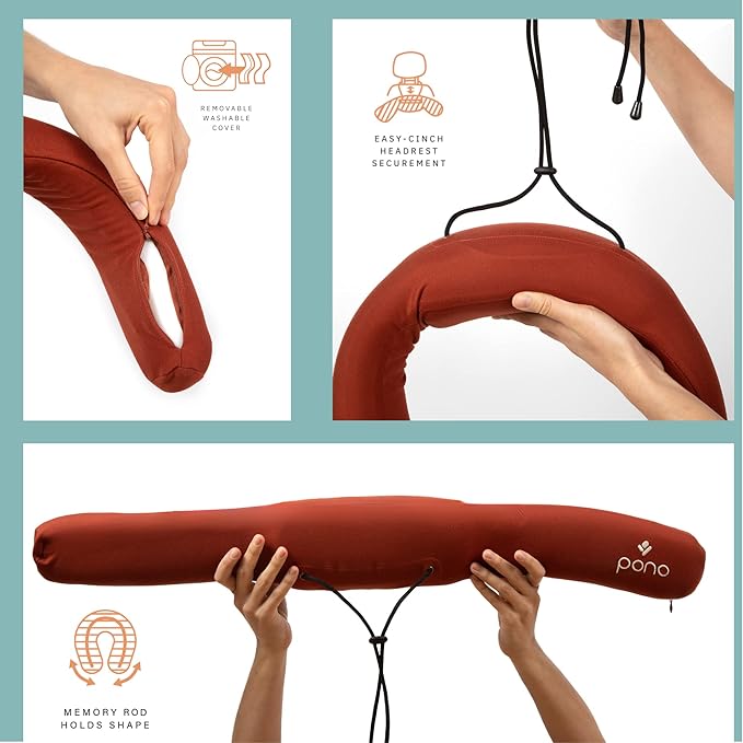 Pono Neck Cradle Travel Pillow (Patented): Memory Foam, Ergonomic 360° Adjustable Support, Prevents Head Nods. Infinity Shape Fits All Adults. Foldable Design for Easy Portability (Twilight Slate)