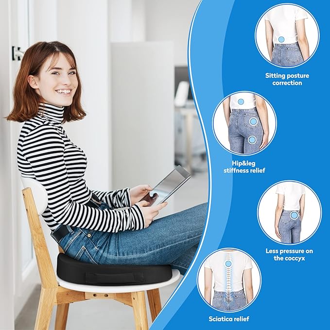 Seat Cushion, Memory Foam Cushion for Office Chair, Car Seat, Airplane, Chair Pad for Postpartum Pregnancy, Sciatica Tailbone Back Pain Relief for Long Sitting Workers, Car Drivers, Black