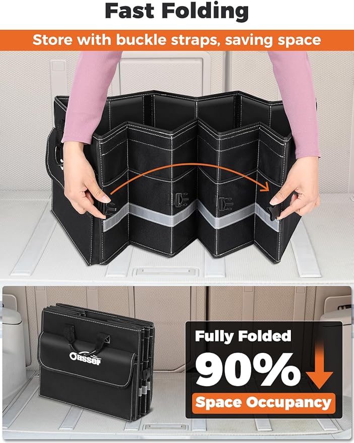 Oasser Car Trunk Organizer for SUV 75L Collapsible 4 Compartment Storage, Foldable Organizer Car Accessories for Women/Men