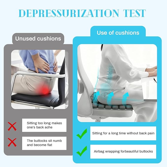 Airplane Seat Cushion for Long Flights, Inflatable & Portable Travel Cushion for Tailbone Pain Relief, Pressure Relief Car Seat Cushion for Office Chair and Wheelchair Use