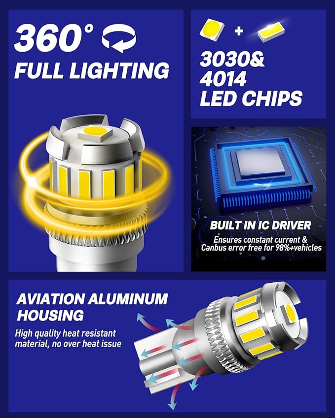 AUTOONE 194 LED Bulb, License Plate Light 300% High Brightness T10 168 2825 W5W LED Bulbs for Dome Map Door Courtesy Interior Car Lights 6500K White, Pack of 10