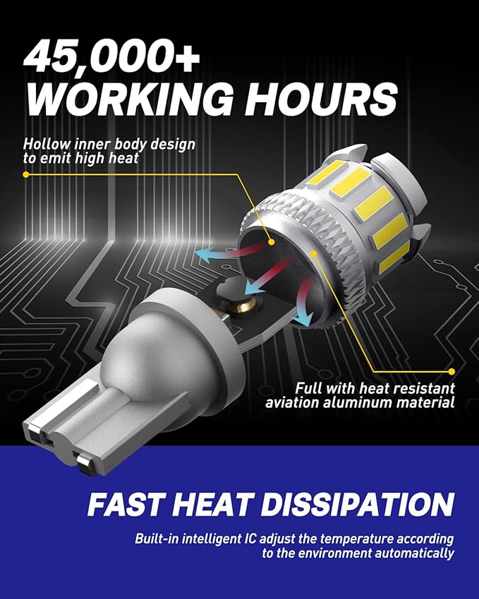 AUTOONE 194 LED License Plate Light 300% High Brightness T10 168 2825 W5W Bulbs for Dome Map Door Courtesy Interior Car 6500K White, Pack of 2