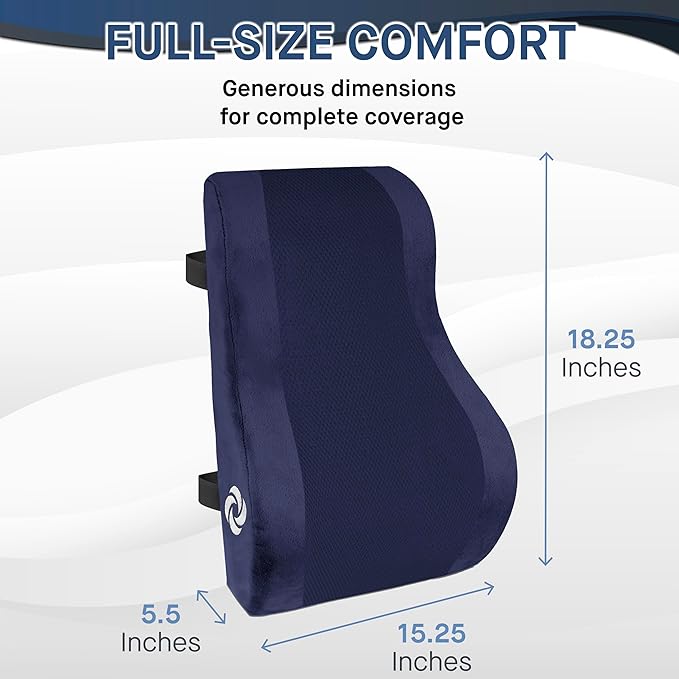 Samsonite Ergonomic Lumbar Support Pillow for Office Chair and Car Seat - Memory Foam Back Support Lumbar Pillow, Premium Cushion Chair Support for Lower Back Pain Relief and Versatile Use (Navy)