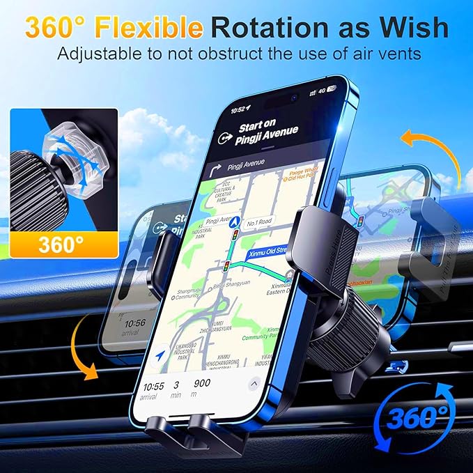 Qifutan Cell Phone Holder for Car Mount Car Vent Phone Mount, 360° Rotatable, Hands-Free Air Vent Holder for iPhone Smartphones Camera Mounts(4-7 Inch)