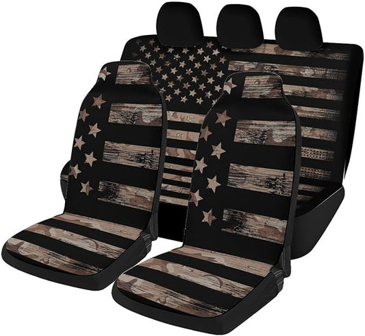 5 Pcs Premium Black Flag Car Seat Cover, Breathable & Washable Car Seat Covers Full Sets, Fashionable Printed Seat Covers for Cars Interior, Universal Fit for Most Cars, Sedan, Truck, SUV