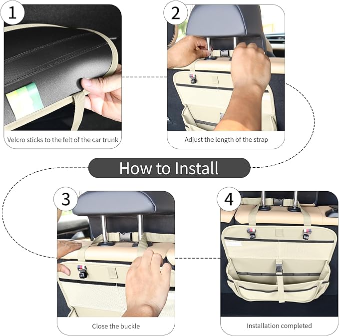 Hanging Car Trunk Organizer and Storage, Premium Faux Leather Large Capacity Storage Accessories, Backseat Car Organizer for SUV/MPV/Truck (1, Beige)