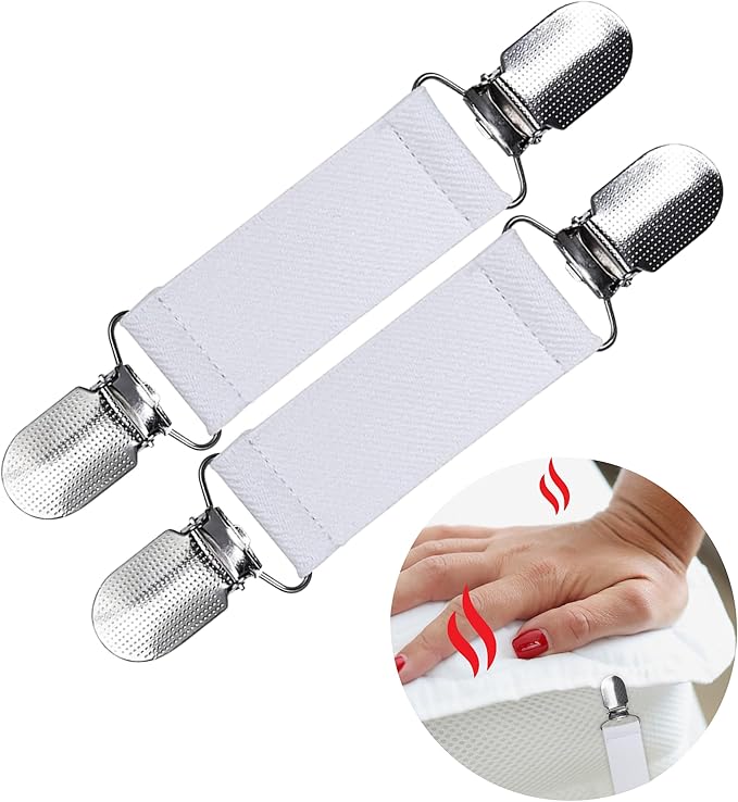 3” Bed Clip for SpotWarm, Adjustable Strap for Spot Warm King and Queen Bed Warmer, Use in Upper Two Corners to Keep Spot Warm in Place. Length 3” and Stretches, Includes - 1 Pair White