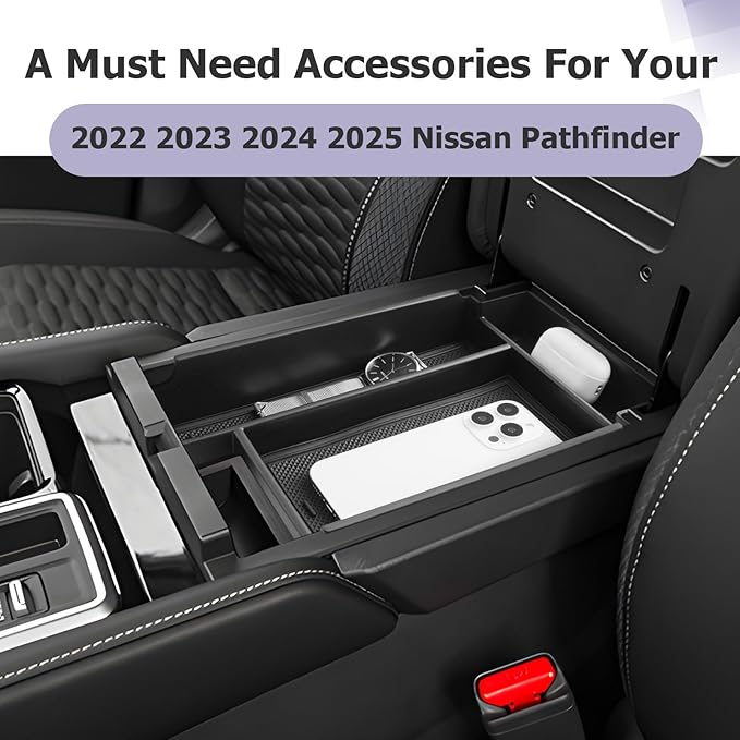 LUWU 2025 2026 Pathfinder Center Console Organizer Compatible with 2022 2023 2024 2025 2026 Nissan Pathfinder SL/Platinum/Rock Creek Accessories Armrest Console Organizer Armrest Insert Tray Black