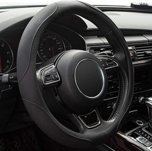 Xizopucy Car Steering Wheel Cover,14.5-15 Inch Black Universal Microfiber Leather Covers Breathable Anti-Slip Odorless Steering Wheels Accessories for Men Women