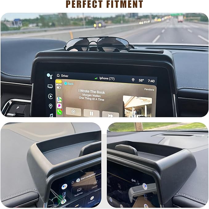 Muslogy Dashboard Storage Box Compatible with 2021 2022 2023 2024 GMC Yukon Chevy Tahoe Suburban Accessories Insert Behind Screen Console Organizer for Tahoe Suburban 2021-2024 Not for Denali(Black)