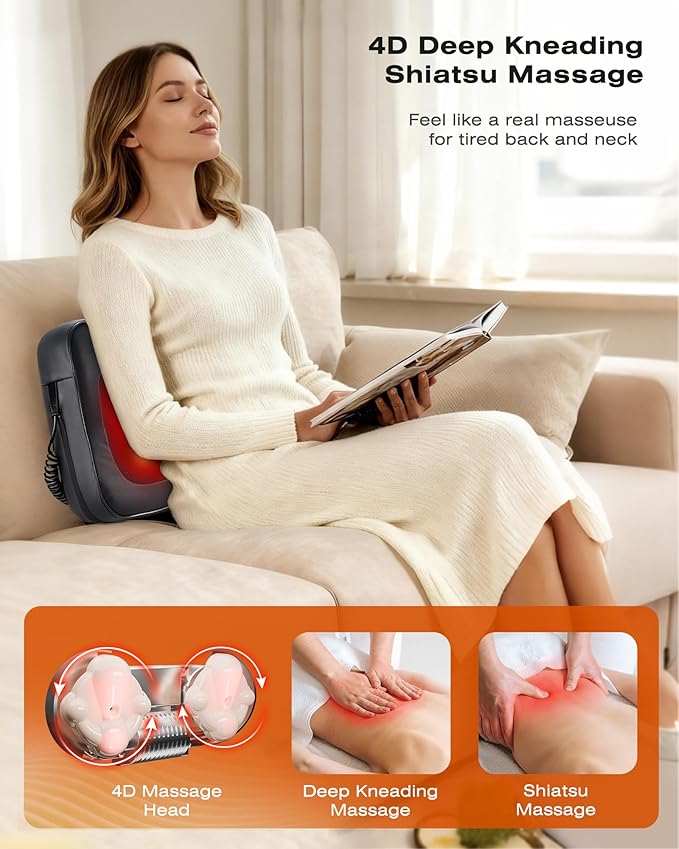 Back Massager for Pain Relief Deep Tissue with Heat - Shiatsu Kneading Back Massage for Chair, Neck Massagers Pad for Lower Back Leg Shoulder, Lumbar Support Pillow for Office Car, Gift for Men Women