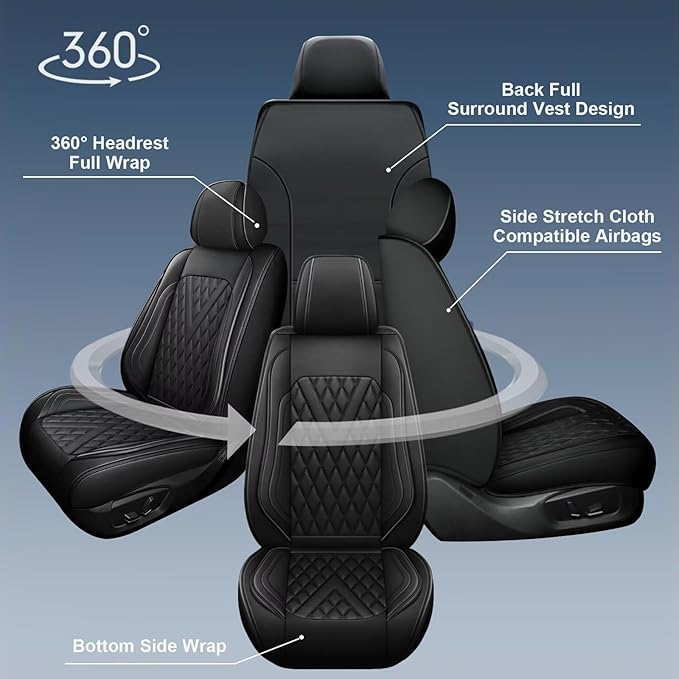 2PCS Front Car Seat Covers Fit for Ford Ranger 2019-2025 2026(Not Fit Raptor) Faux Leather Truck Seat Cover Cushion (Black Line)