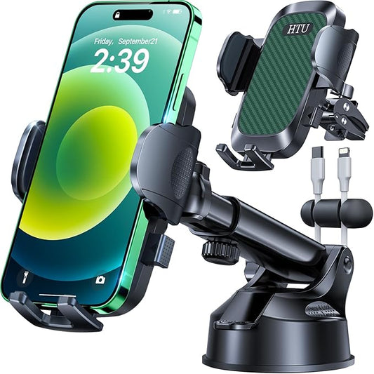 HTU 2026 Ultimate Best【True Military-Grade & Safety Cert】Car Phone Holder【Upgraded 360 Rotation & 100+LBS Strongest Suction】5-in-1 Truck Windshield Dashboard Vent Mount Stand for iPhone Android, Green