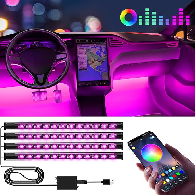 Winzwon Led Lights for Car Accessories Interior, Valentines Day Gifts for Him Her Men Women Teen Boys Girls, APP Control with USB Port Color Change Lights for Truck Decor