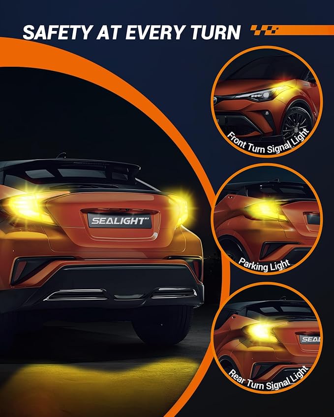 SEALIGHT 3156 3157 LED Bulb Amber Turn Signal Lights, 3056 3457A 4057 4157 LED Light Bulb with HD Projector & Extra Resistor Replacement for Front Rear Turn Signal, Blinker Parking Marker Light, 2PCs