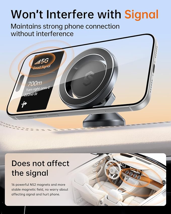 SYNCWIRE for MagSafe Car Mount - 360 Rotation Magnetic Phone Holder for Car Dashboard, Strong Magnet Car Phone Holder Mount Compatible iPhone 17 Pro Max Air 16 15 14 13 - Car Accessories for Women Men