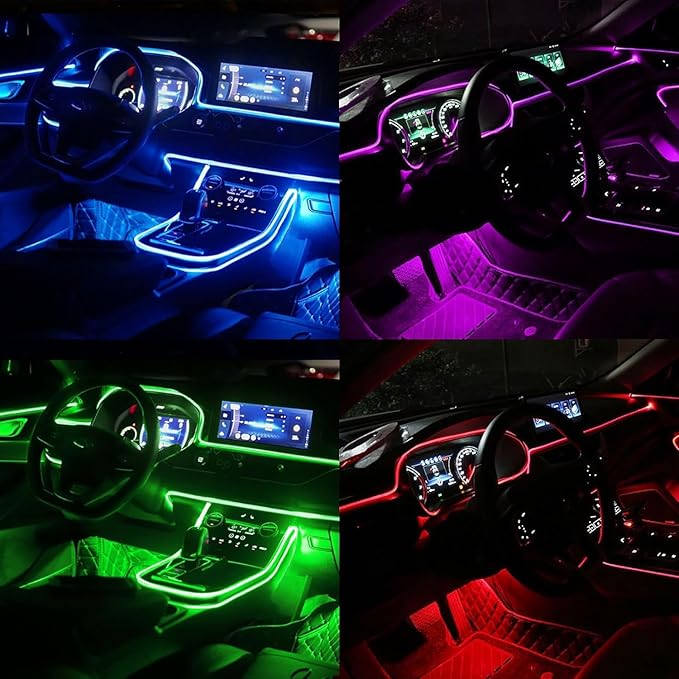 USB Car LED Lights, Interior Car Lights Strip with APP and RF Remote Control, 5 in 1 Ambient Lighting with 276 inches Fiber Optic Music Sync Simple Installation EL Wire Lights (5 in 1/276 inches)