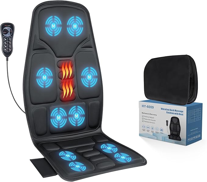 Sotion Seat Massager, Vibrating Back Massager for Chair Massage Cushion, 10 Vibrations to Relieve Stress and Fatigue for Back, Shoulder and Thighs