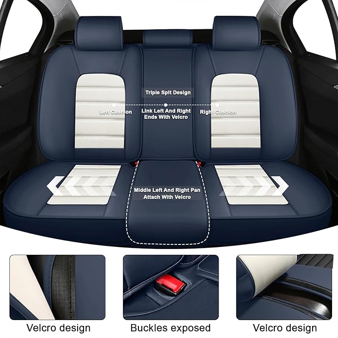 5 Car Seat Covers for Chrysler Pacifica 2004-2026 Breathable Leather,Waterproof Car Seat Protectors with Comfort Headrest Pillows,Automotive Vehicle Cushion with Storage Pockets (Luxury,Blue)