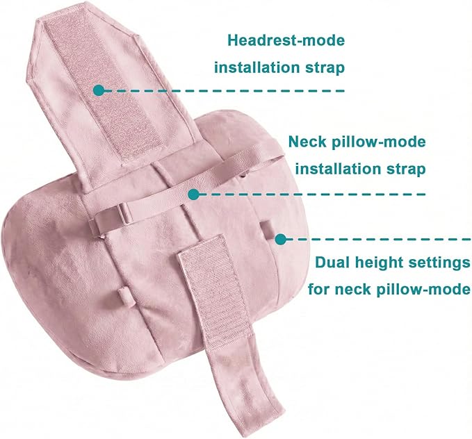 2PCS Car Pillow for Car Neck Pillow for Driving Seat Lumbar Support Soft Cushion with Extra Filling Accessories Back Support for Travel Nap and Trips Sleeping (Light Pink, Head and Lumbar)