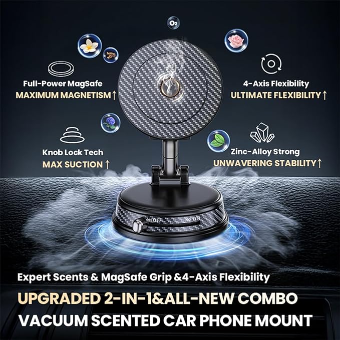 360° Adjustable Car Aromatherapy Tablet Magnetic Phone Holder, Compatible with iPhone 17 Pro Max, 16, 15, 14, 13, 12, Air Plus & More. Perfect for Car, Kitchen, Bedroom, Gym & More
