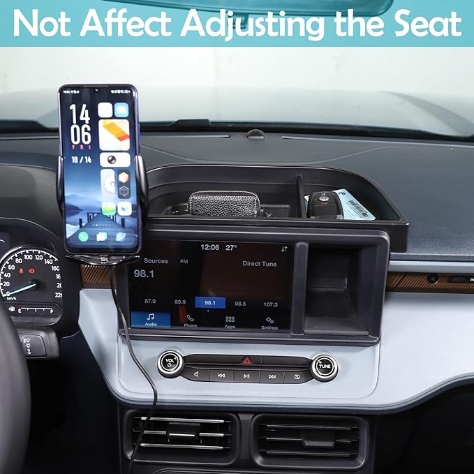 CHEAYAR Dashboard Storage Box Fit for Ford Maverick 2022, ABS Dash Panel Tray Organizer, Dash Tray Phone Holder Mount with Storage Box, Dash Center Console Table Storage Tray (Wireless charging)