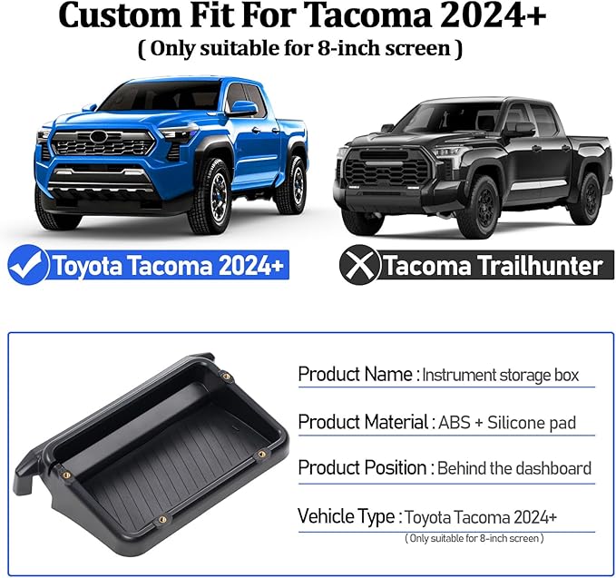 8-Inch Center Console Organizer for 2024+ Toyota Tacoma Screen – Custom-Fit Dash Storage Box with Anti-Slip Silicone Pad & Hidden Tray, Non-Slip Interior Accessories (Exclusively for 8 Inch Screens)