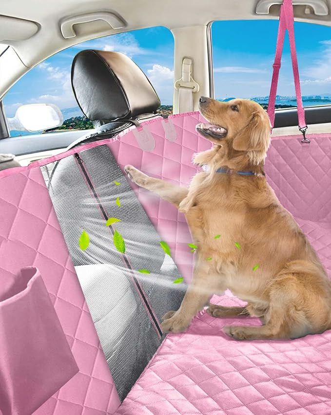 Dog Car Seat Cover, 600D Heavy Durable Dogs Seat Cover for Back Seat, 100% Waterproof Scratch Proof Nonslip Dog Hammock for Car with Side Flap, Pet Seat Covers with SeatBelt for Cars Sedan SUV Trucks