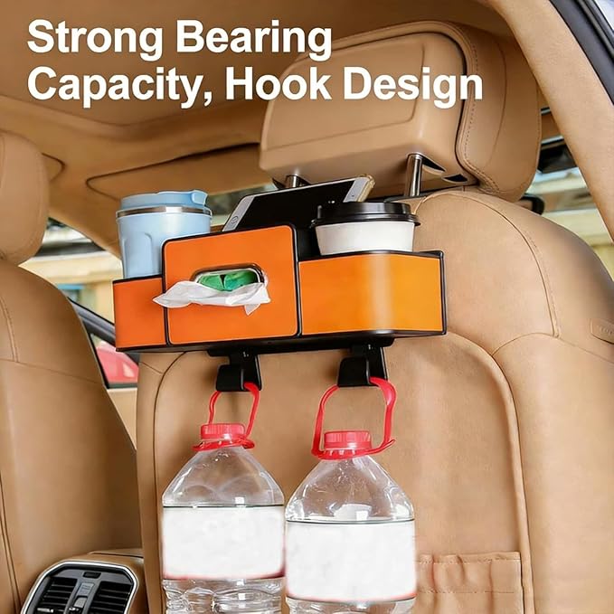 Car Organizer, 3-in-1 Backseat Car Organizer with Dual Cup Holders, Tissue Box & Phone Holder - Multifunctional Waterproof Storage for Daily Driving & Travel (Black)