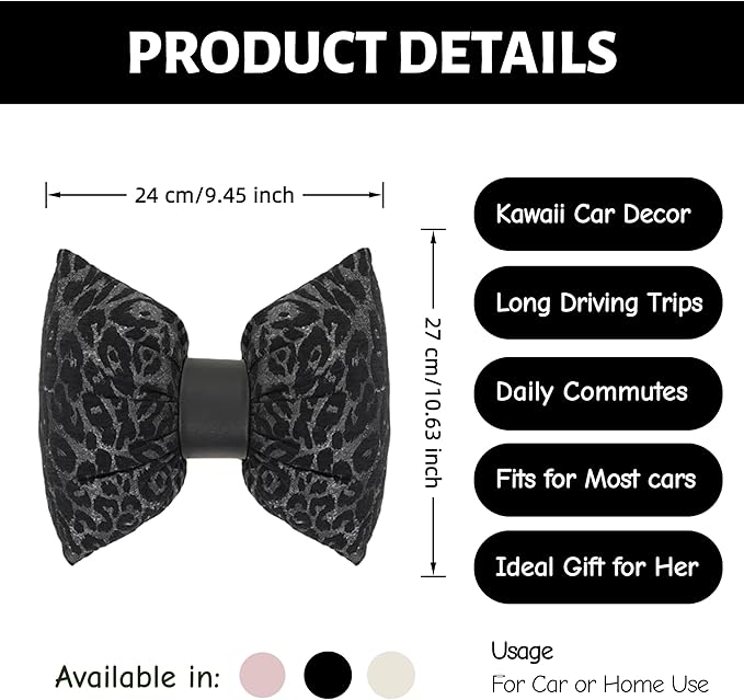 Car Headrest Pillow with Leopard Print Chic Car Interior Breathable Neck Support Cushions Fits for Most Cars (Black Pillow)