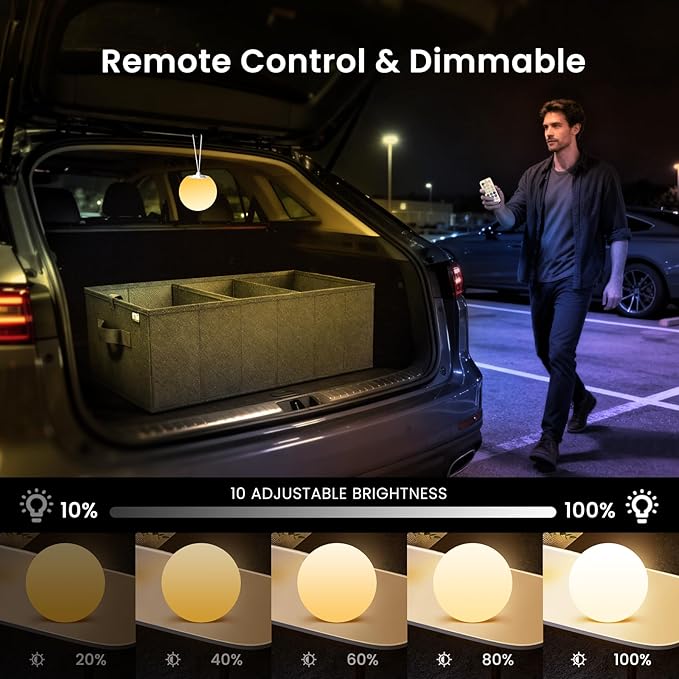 MIU Color Collapsible Trunk Organizer with Rechargeable LED Globe Lights Set for SUV, Camping, Party & Home Storage，Car Accessories for Men, Women