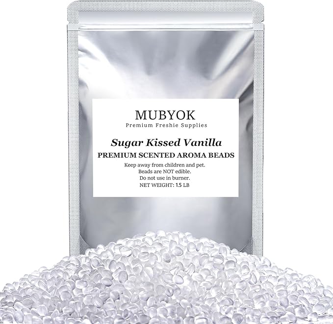 MUBYOK 1.5LB Sugar kissed Vanilla Premium Scented Aroma Beads for Making Car Freshies Supplies PreScented Beads for Car Air Freshener Sachets Long-Lasing Scent