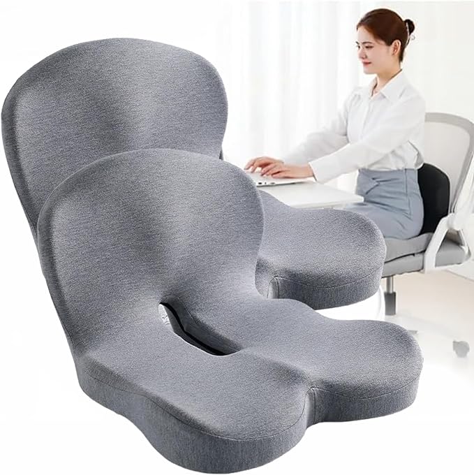 Orthopedic Cushion for Office Chair and Car, Memory Foam Seat Cushion with Lumbar Support Pillow, Instant Relieve Pressure on Back, Hips, Tailbone, Improves Sitting Posture (2, Light Gray)