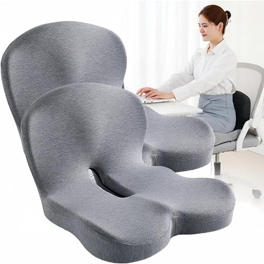 Orthopedic Cushion for Office Chair and Car, Memory Foam Seat Cushion with Lumbar Support Pillow, Instant Relieve Pressure on Back, Hips, Tailbone, Improves Sitting Posture (2, Light Gray)