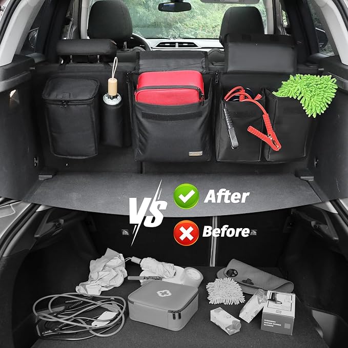 Deluxe Trunk and Backseat Organizer for Medium or large size SUVs & RVs, Detachable Storage Modules with Built-in Cooler, Patent Pending