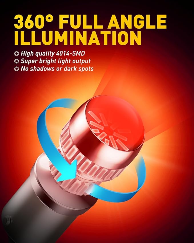 AUXITO 1156 LED Bulb Red Super Bright 7506 BA15S P21W LED Replacement with Projector for Taill Brake Backup Reverse DRL Signal Parking Lights, Pack of 2