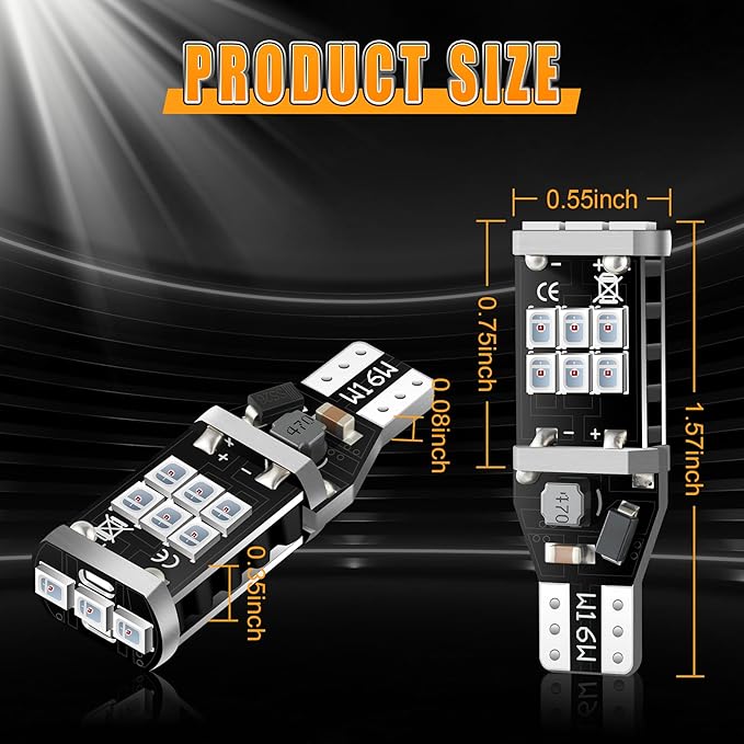 912 921 LED Bulb for Backup Reverse Lights, 2835 15-SMD Chipsets Error Free 300% Super Bright 906 922 W16W T15 LED Lights - (Pack of 2, Red)