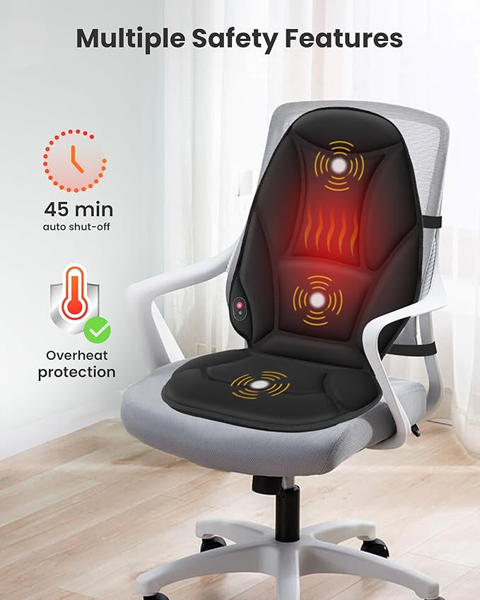 COMFIER Vibration Back Massager with Heat, Heated Massage Chair Pad, Massage Seat Cushion, Chair Massager pad, seat Warmer 5 Vibrating Modes & 2 Heat Levels, Ideal Gifts for Men Women