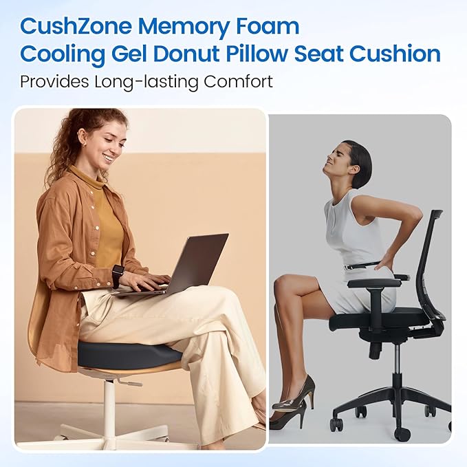 Donut Pillow Seat Cushion - Cooling Gel Floor Pillow, Memory Foam Floor Cushion for Office & Home, Car Seat, Hemorrhoids Pillow, Sciatica & Tailbone Pain Relief Chair Cushion, Grey-XL