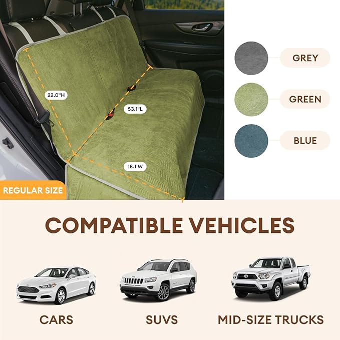 FUNNY FUZZY Dog Car Seat Cover for Back Seat, Waterproof, Scratchproof Car Seat Protector for Dogs Nonslip, Dog Back Seat Covers for Cars, Trucks and SUVs, Back Seat(18.1''W x 53''L×22" H)