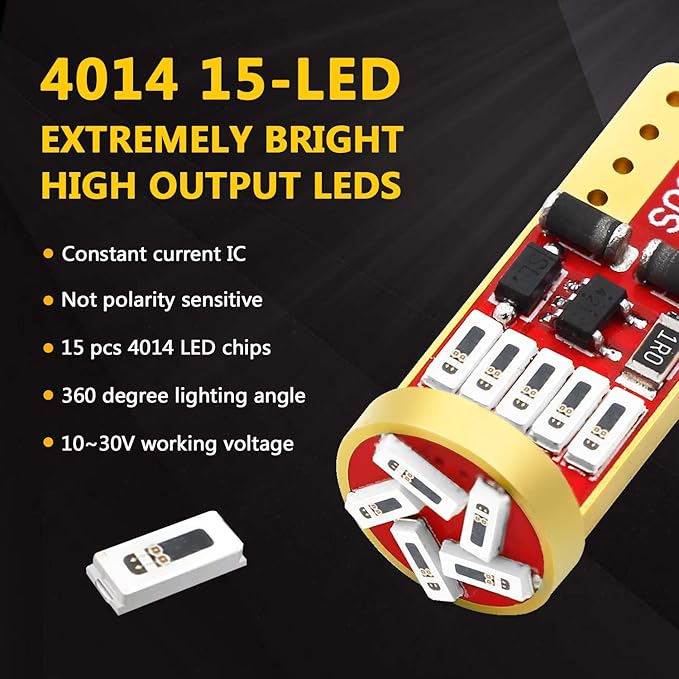 PHINLION 194 Red LED bulbs Super Bright 168 175 2825 T10 Wedge LED Replacement Bulbs for Interior Dome Map Reading Courtesy Trunk Parking Tail License Plate Lights, Pack of 6