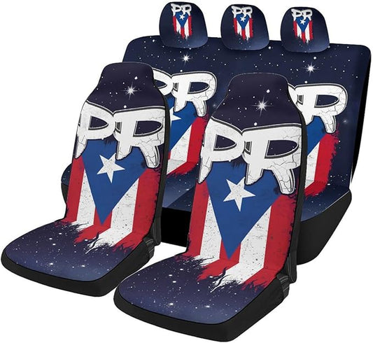 5 Pcs Premium Blue Flag Car Seat Cover, Breathable & Washable Car Seat Covers Full Sets, Fashionable Printed Seat Covers for Cars Interior, Universal Fit for Most Cars, Sedan, Truck, SUV