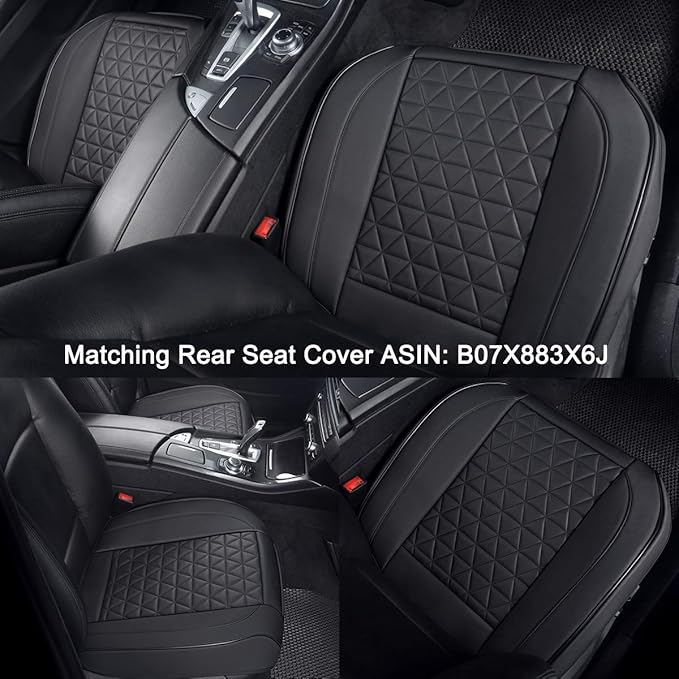 Black Panther 1 Pair Front Seat Covers Luxury Faux Leather Bottom Seat Cushions, Anti-Slip and Wrap Around The Bottom, Fit 95% of Vehicles - Black