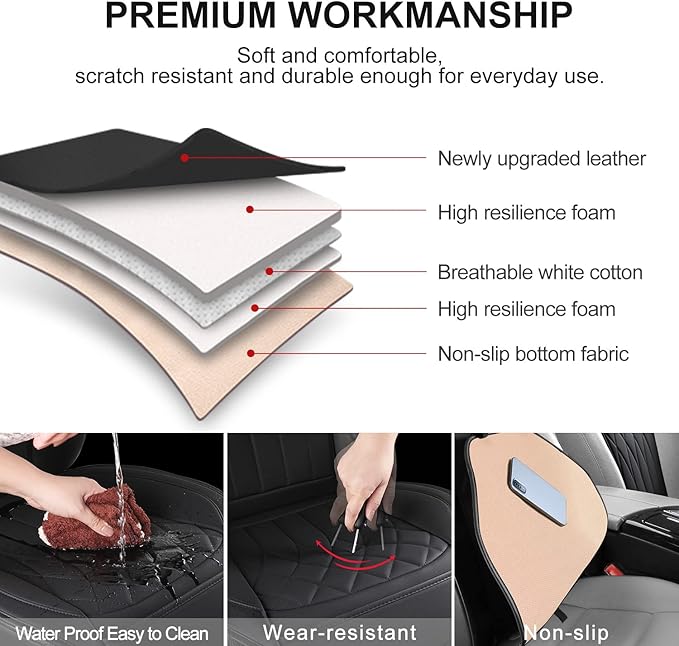 2 Pack Leather Front Car Seat Covers, Universal Sideless Car Seat Protectors with Storage Pocket and Seat Belt Pads, Waterproof Automotive Seat Cover for Cars Trucks SUV(Black)