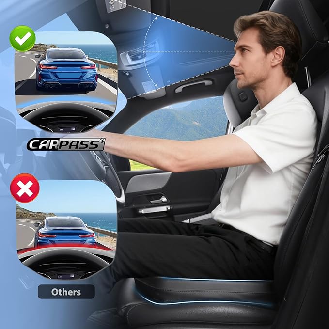 CAR PASS Premium Leather Car Seat Cushion, Comfort Memory Foam Driver Seat Cushion for Long Driving, Waterproof Non-Slip Seat Cushions for Cars, Truck, SUV, Office Chairs, Stadium, Black