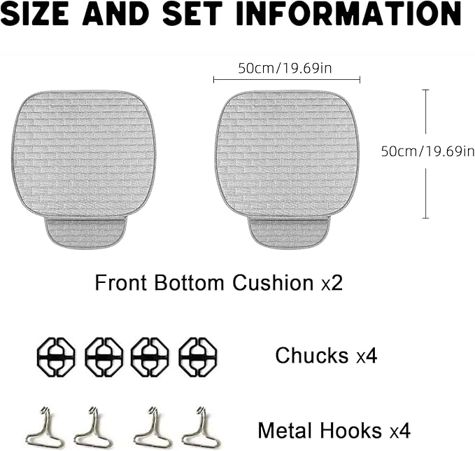 Car Seat Covers Front Seats,2 Pack Seat Covers for Cars Truck SUV,Front Seat Covers with Storage Pocket,Bottom Auto Seat Cushion Pad Mat for Most Vehicles-Gray,Front 2 Pcs