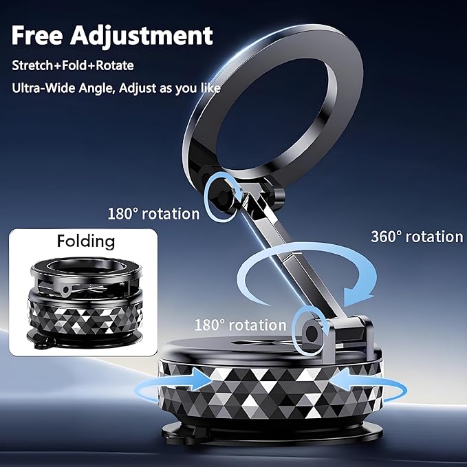 New Vacuum Magnetic Car Phone Holder 360° Rotation Upgraded Reinforced 98LBS Ultra Suction Cup & N52 Magnetic Force Car Mount for Mag-Safe Cell Phone Holders for Your Car/Gym/Mirror Mount