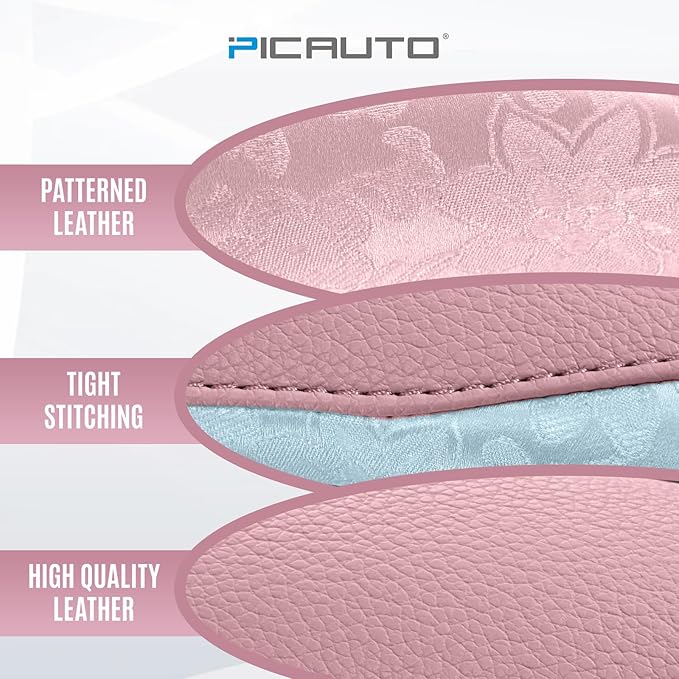 PIC AUTO Steering Wheel Cover, Light Blue Patterned & Pink Leather Patchwork Design, Universal Fit 14.5"–15.5", Anti-Slip, Odor-Free, Soft Grain Leather, Durable Grip Car Accessory for Girls & Women