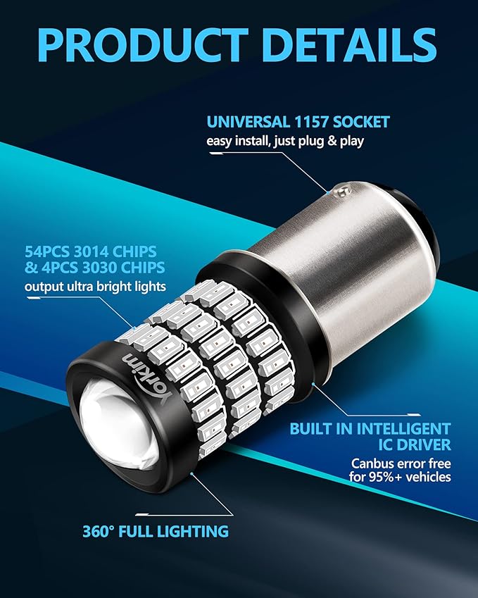 Yorkim Bright 1157 LED Bulbs Red, 1157 Brake Light Bulb, 9-30V 1157 2057 2357 7528 BAY15D LED Bulb with Projector Replacement for Back Up Reverse Lights or Tail Lights - Red