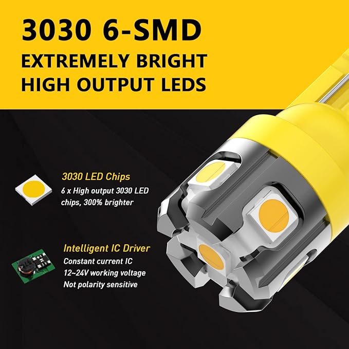 PHINLION 194 LED Light Bulb Amber Yellow Super Bright 168 2825 2827 T10 W5W Miniature LED Replacement Bulbs for Car Interior Map Dome Door Courtesy License Plate Side Marker Lights